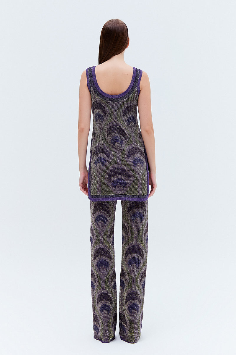 CALÇA TRICOT LUREX ESTAMPA PADRÃO ROXO (8275818807523)