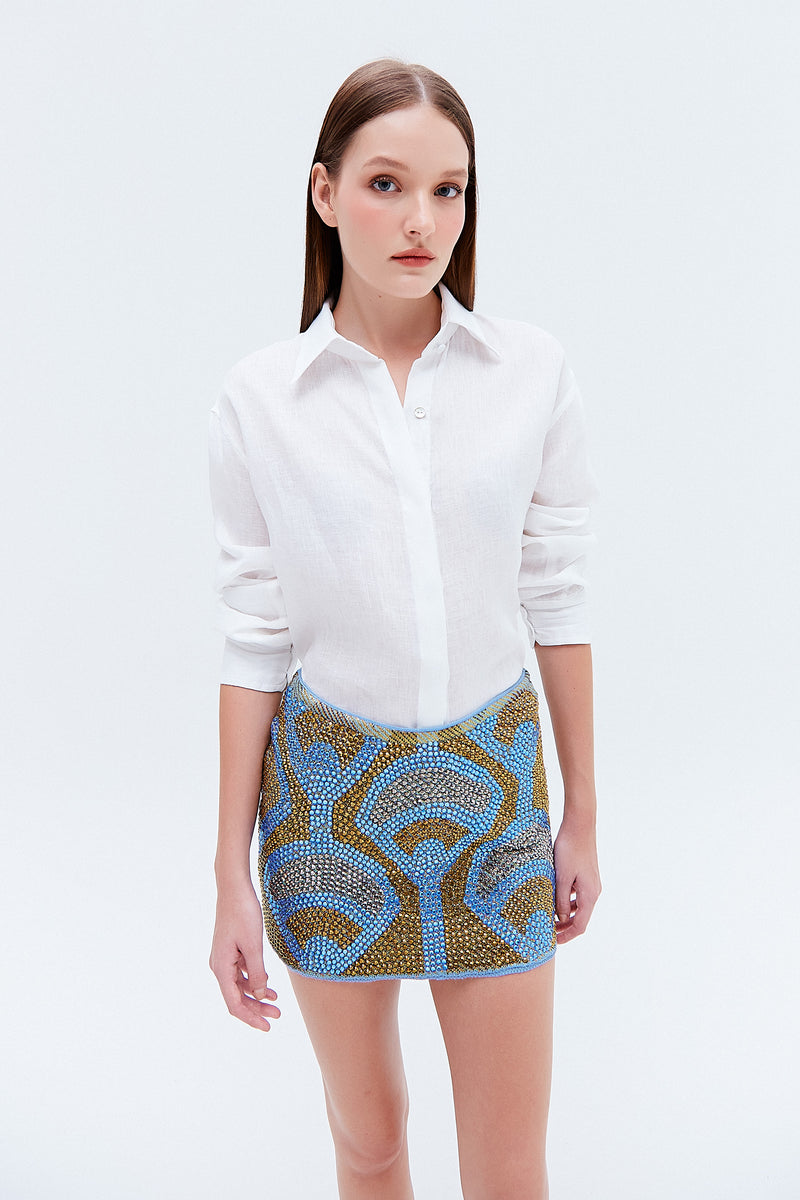 MINI SAIA TRICOT LUREX ESTAMPA PADRÃO AZUL (8275819299043)