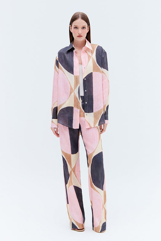 CAMISA CAMBRAIA LINHO ESTAMPA PADRÃO ROSA (8275818938595)