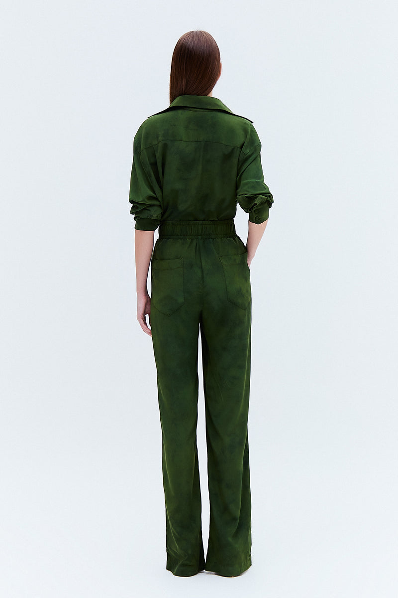 CALÇA CÓS ELÁSTICO SEDA VERDE MARMORIZADO (8275818479843)
