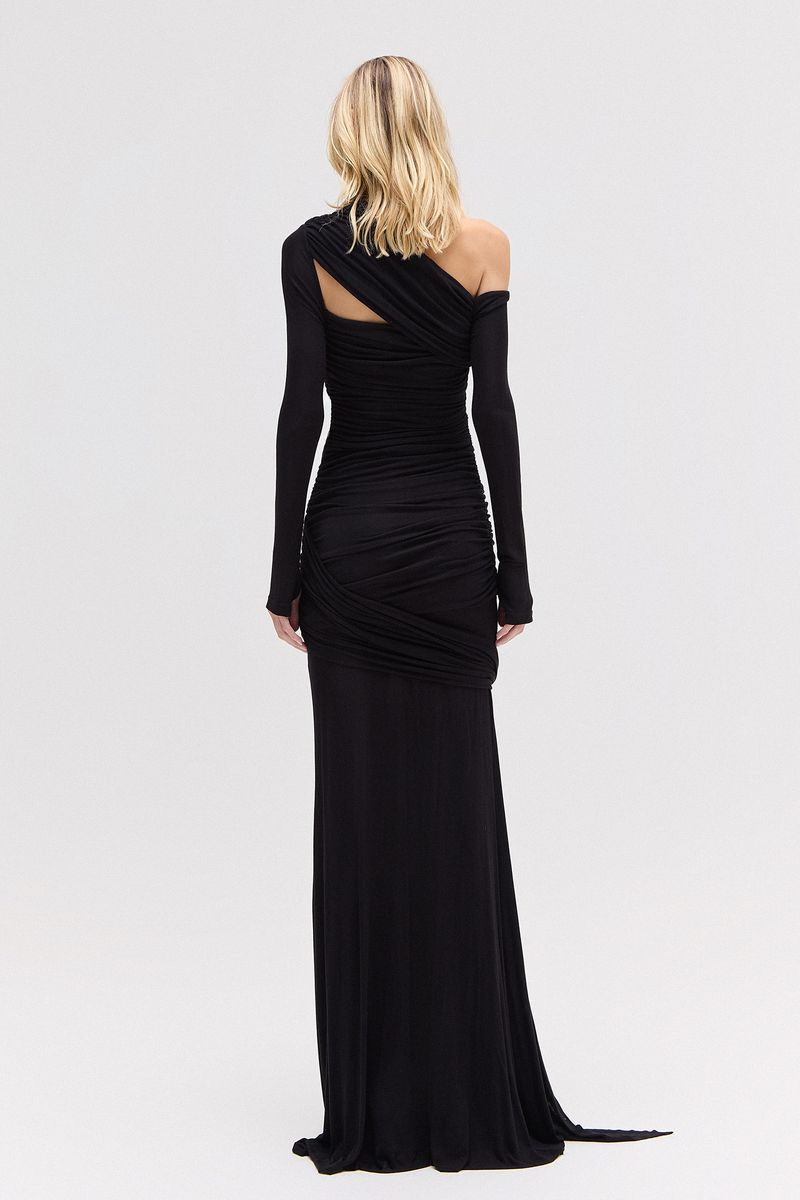 VESTIDO LONGO TRANSPASSES MANGA LONGA MALHA PRETO (8784859922659)