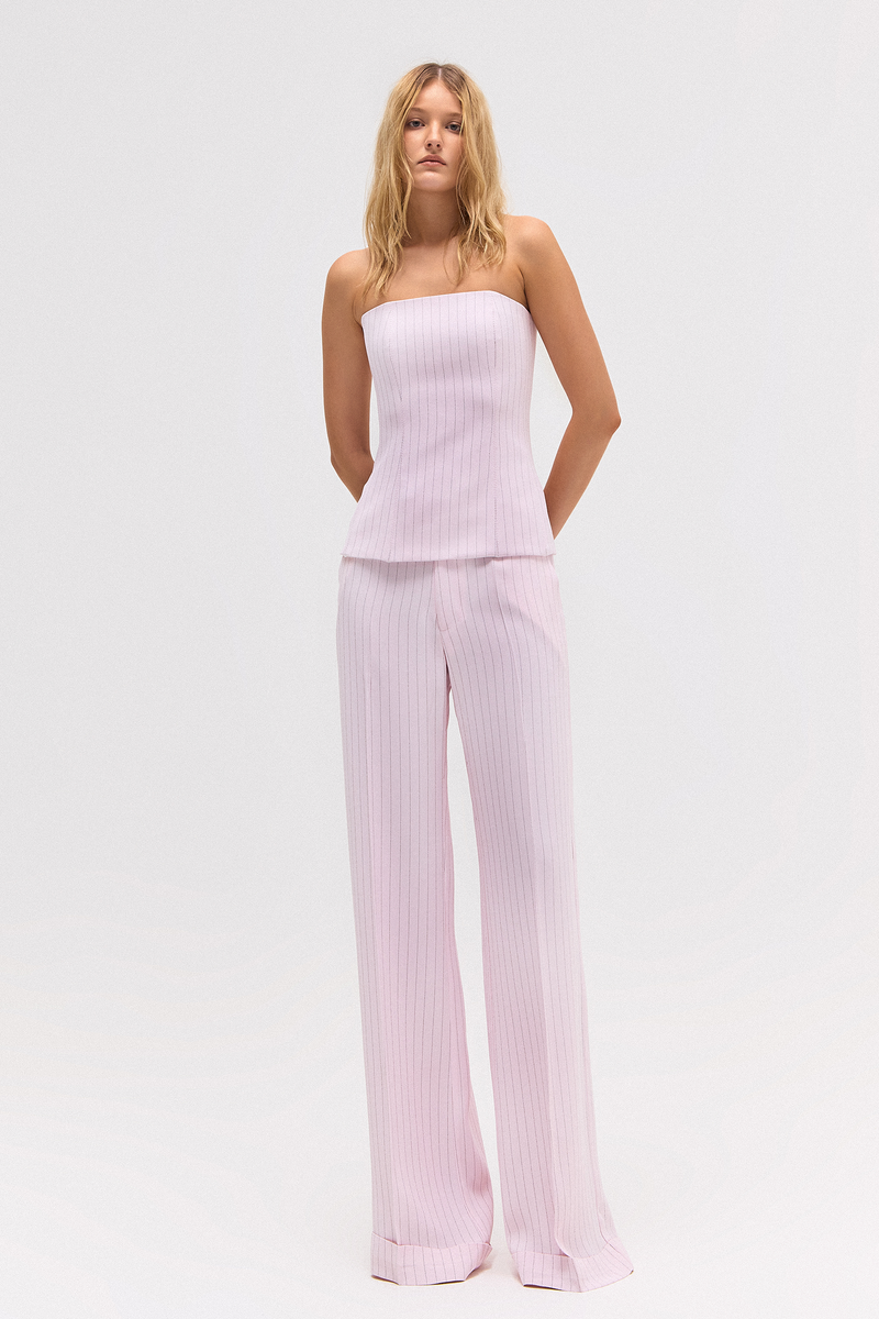 CALÇA ALFAIATARIA BARRA ITALIANA CREPE PATOU RISCA DE GIZ ROSA (8784854515939)