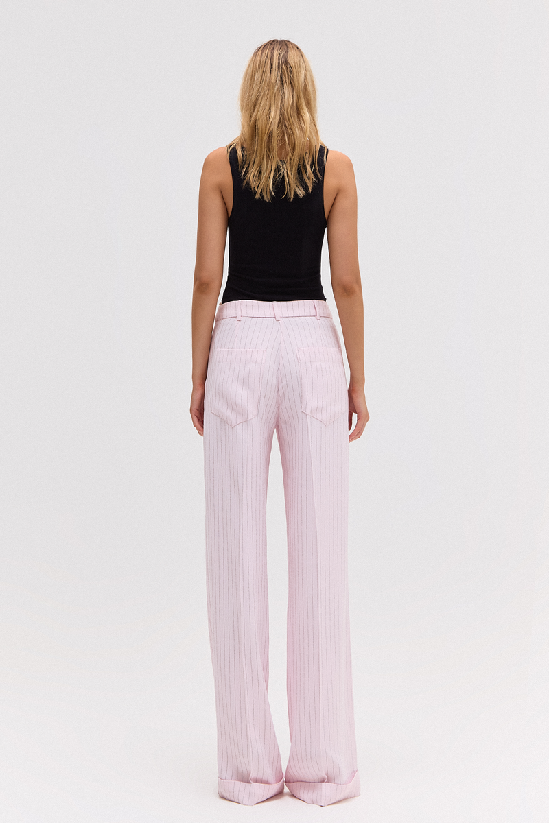 CALÇA ALFAIATARIA BARRA ITALIANA CREPE PATOU RISCA DE GIZ ROSA (8784854515939)