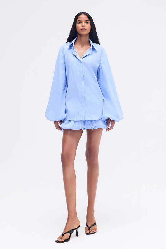 CAMISA MANGA BALONÊ TRICOLINE LISTRAS AZUIS (8748925780195)