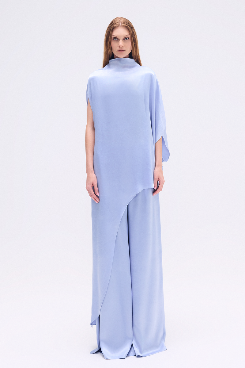 CALÇA PANTALONA ELÁSTICO CÓS CETIM AZUL (8748925583587)