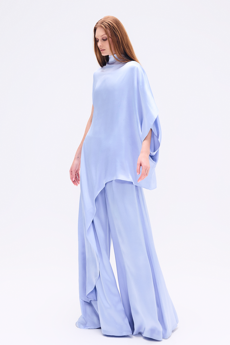 CALÇA PANTALONA ELÁSTICO CÓS CETIM AZUL (8748925583587)