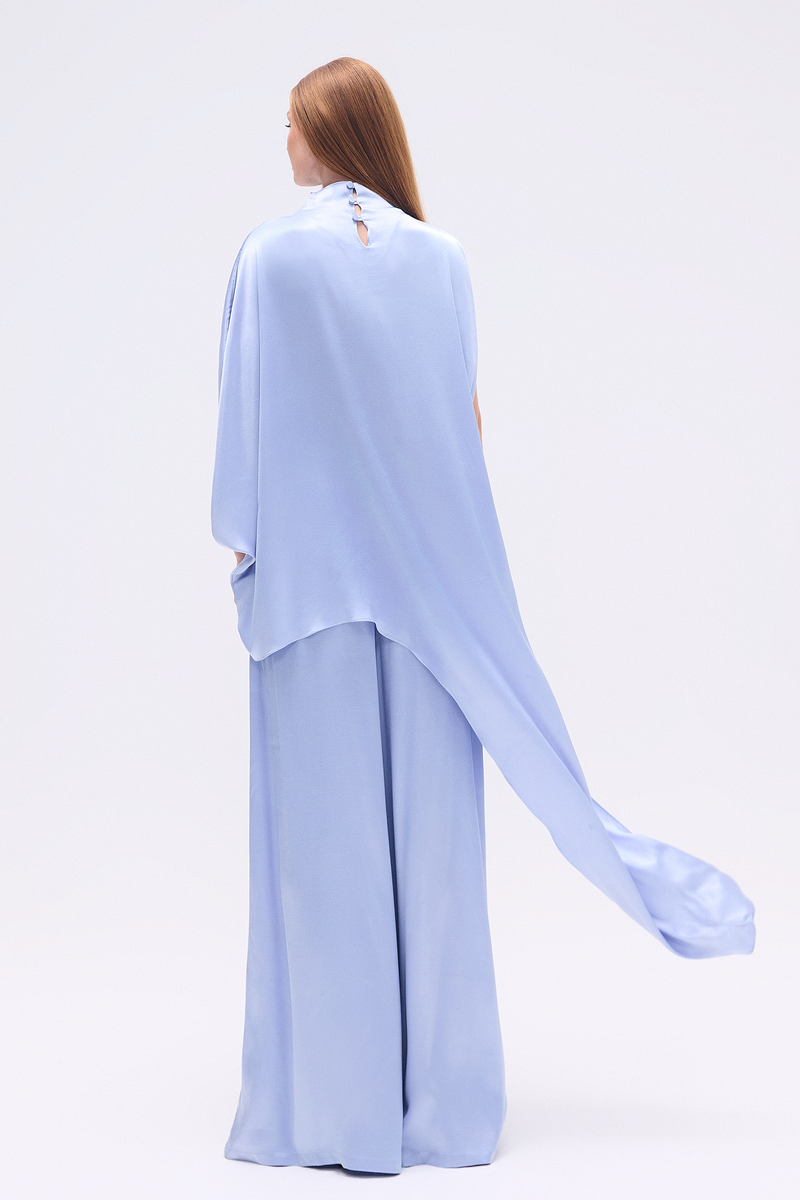 CALÇA PANTALONA ELÁSTICO CÓS CETIM AZUL (8748925583587)