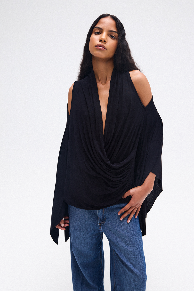 BLUSA TRANSPASSE FRENTE MANGAS MALHA PRETA (8748925026531)