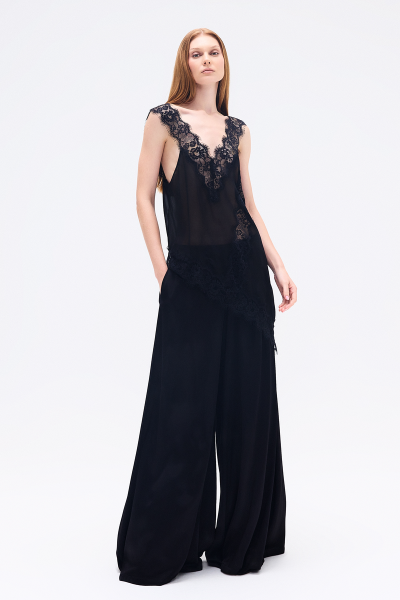 CALÇA PANTALONA ELÁSTICO CÓS CETIM PRETO (8748925714659) (8748926271715)