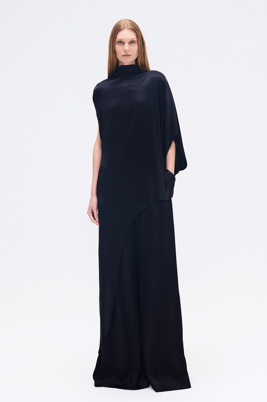 CALÇA PANTALONA ELÁSTICO CÓS CETIM PRETO (8748925714659)