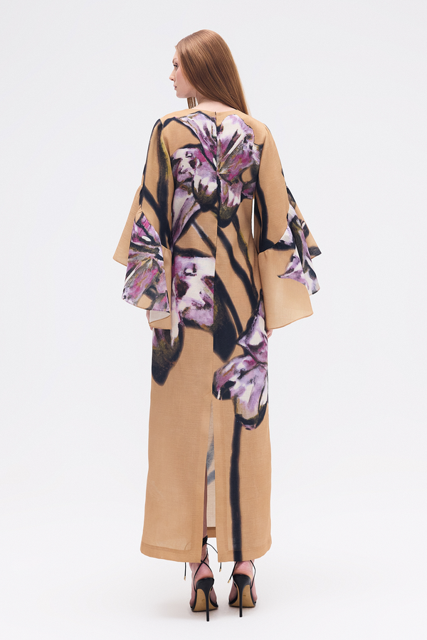 VESTIDO LONGO LINHO MANGA BABADOS FLORAL (8748927680739)