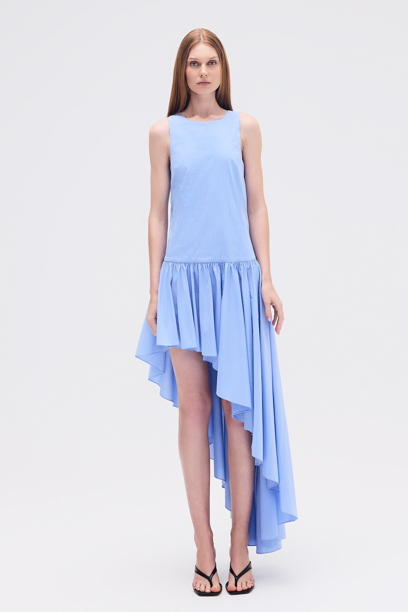 VESTIDO SAIA GODÊ ASSIMÉTRICA TRICOLINE LISTRAS AZUIS (8748928434403)