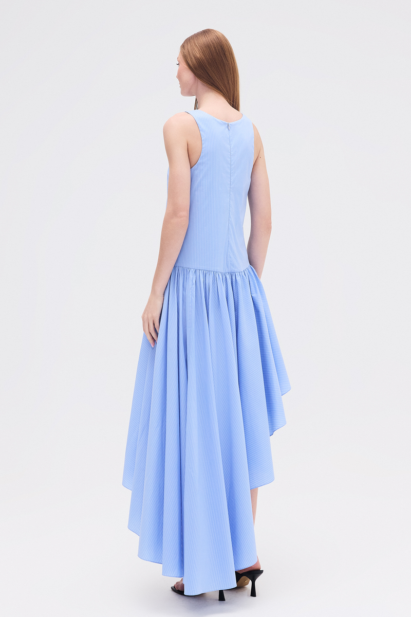 VESTIDO SAIA GODÊ ASSIMÉTRICA TRICOLINE LISTRAS AZUIS (8748928434403)