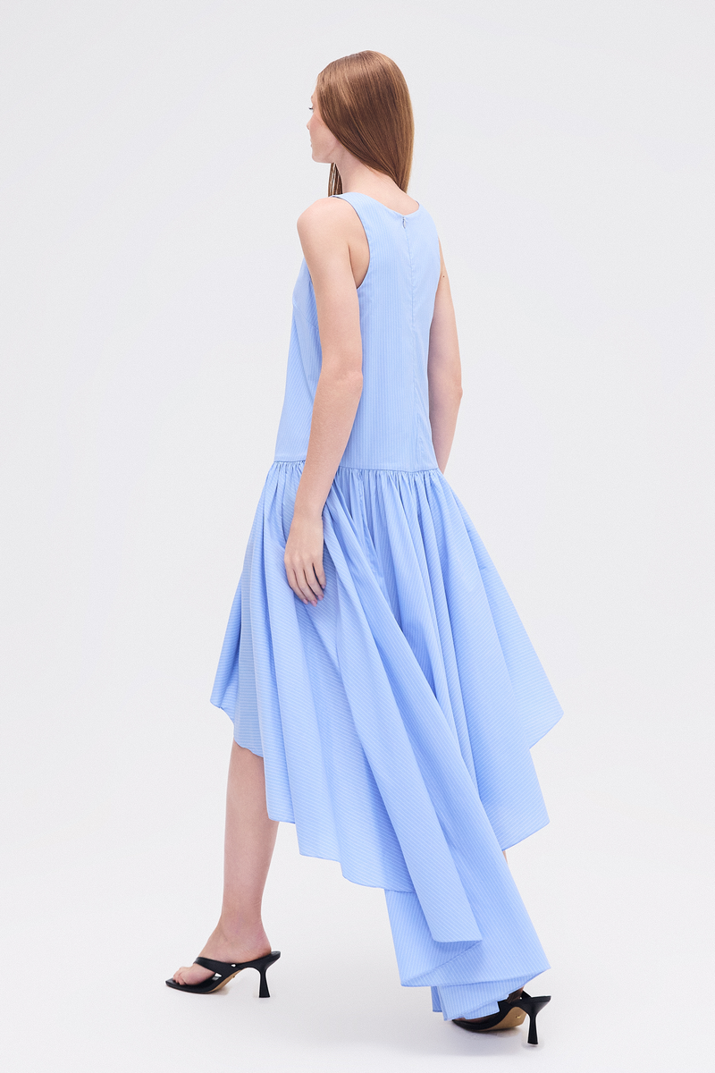 VESTIDO SAIA GODÊ ASSIMÉTRICA TRICOLINE LISTRAS AZUIS (8748928434403)