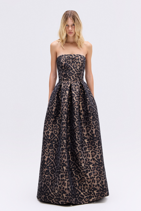 VESTIDO LONGO BALONÊ TOMARA QUE CAIA TAFETÁ ONÇA (8784859201763)