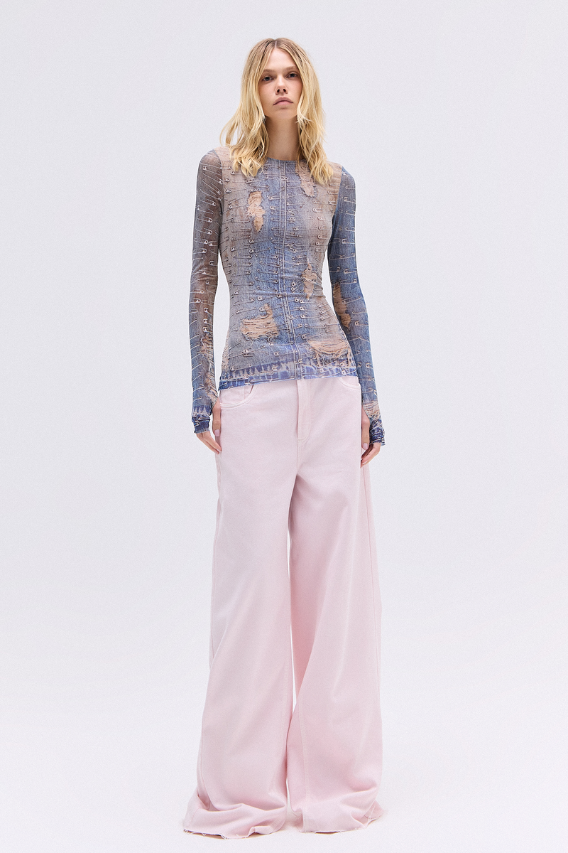 CALÇA SARJA PERNA AMPLA ROSA (8784863887587)