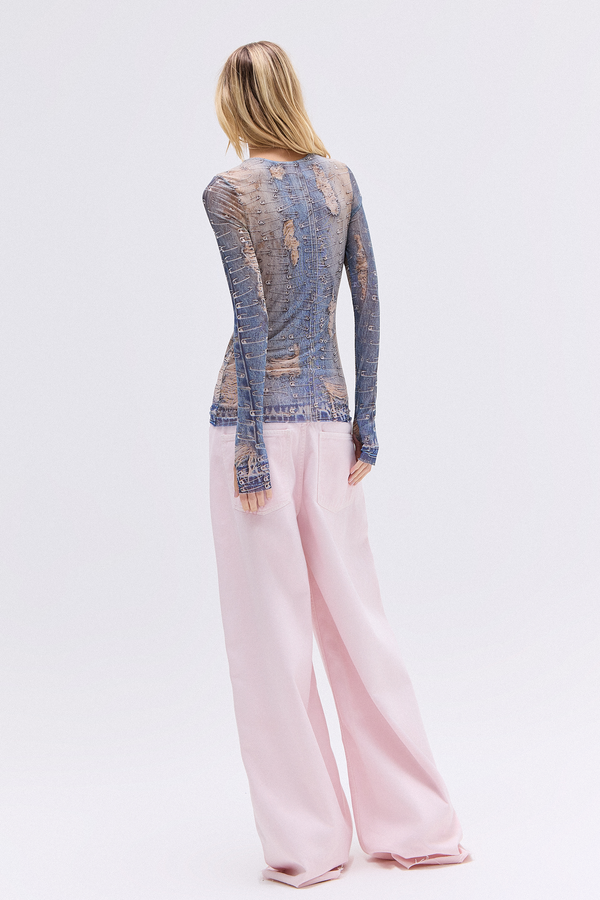 CALÇA SARJA PERNA AMPLA ROSA (8784863887587)