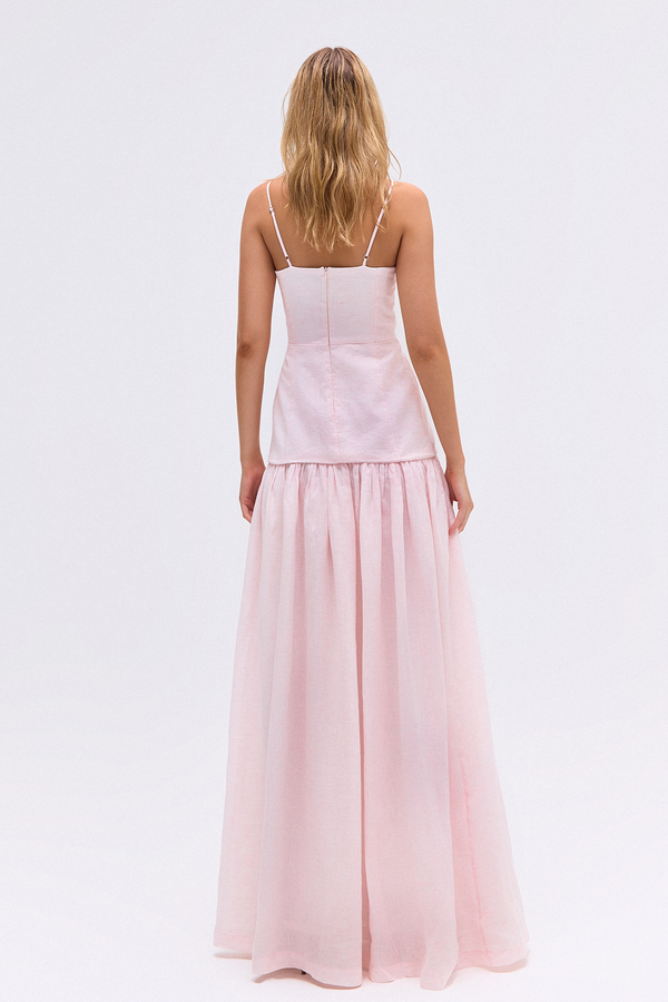 VESTIDO LONGO CORPO ESTRUTURADO LINHO ROSA (8784859529443)