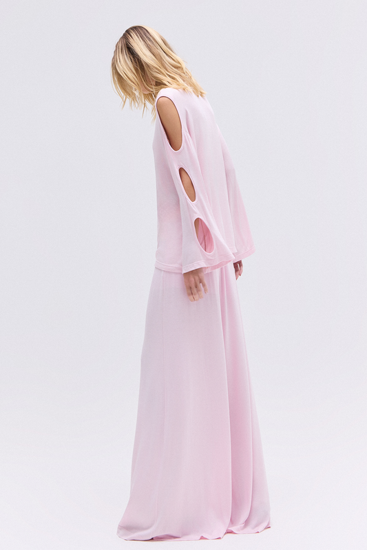 BLUSA AMPLA MANGA LONGA ABERTURAS BRAÇOS MALHA ROSA (8784853106915)