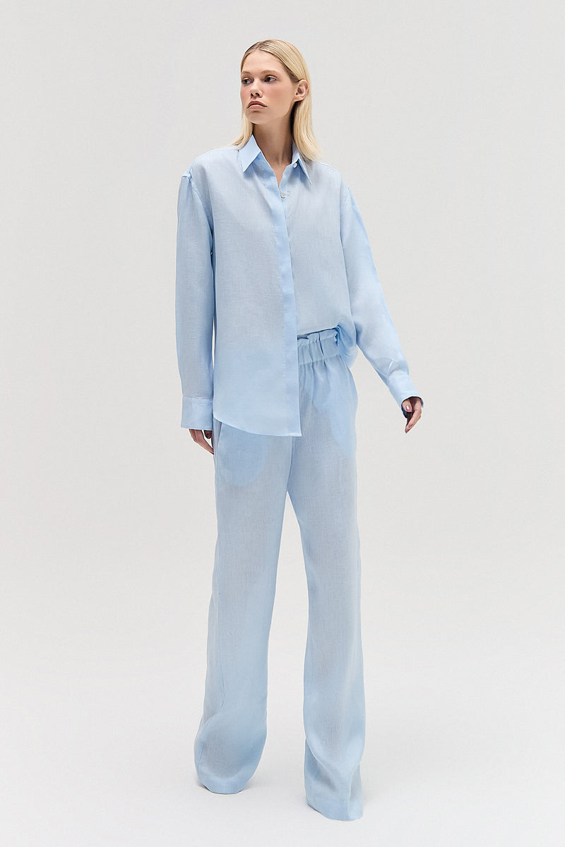 CALÇA ELÁSTICO CINTURA CAMBRAIA LINHO AZUL (8579901915363)