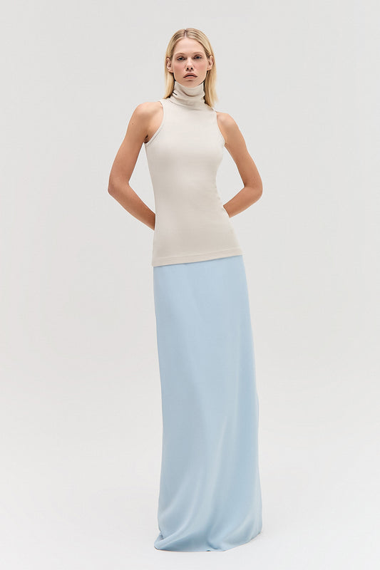 SAIA LONGA RETA FENDA LATERAL CREPE PATOU AZUL CLARO (8579904700643)