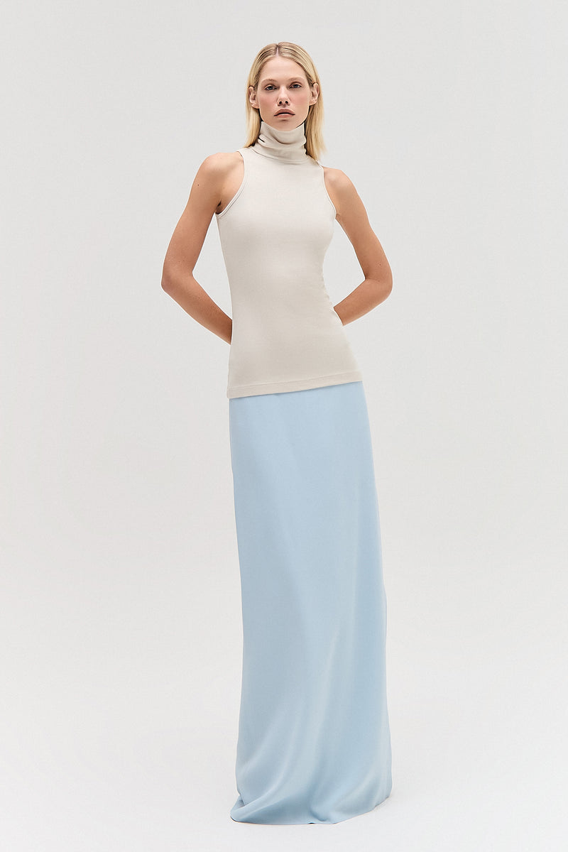 SAIA LONGA RETA FENDA LATERAL CREPE PATOU AZUL CLARO (8579904700643)