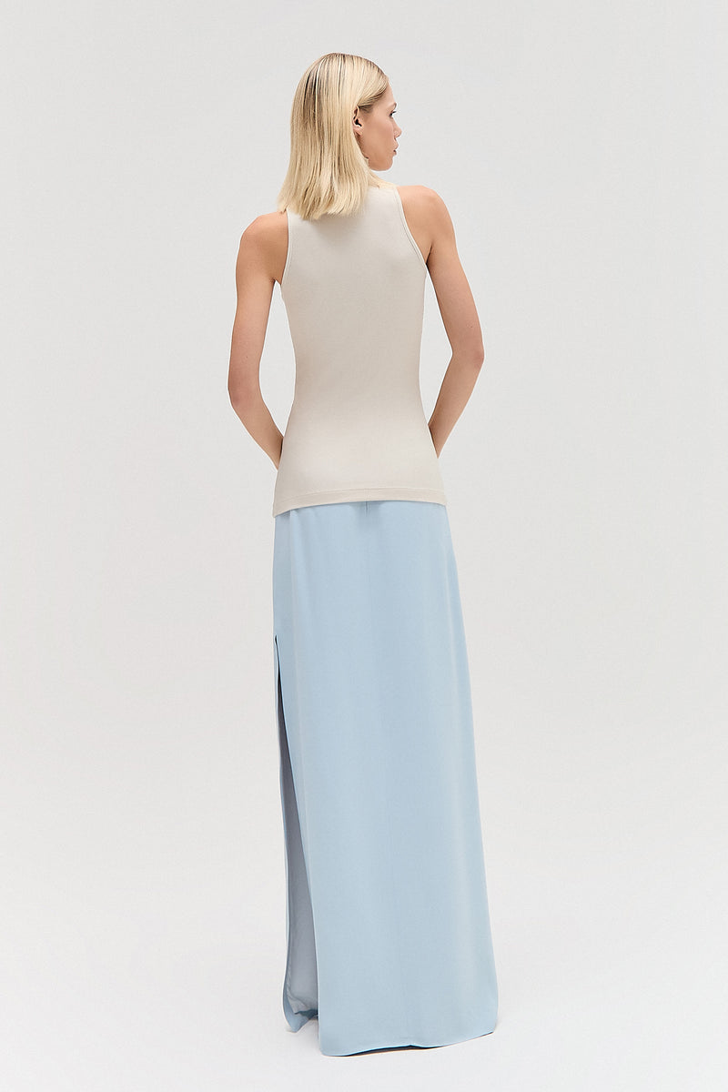 SAIA LONGA RETA FENDA LATERAL CREPE PATOU AZUL CLARO (8579904700643)