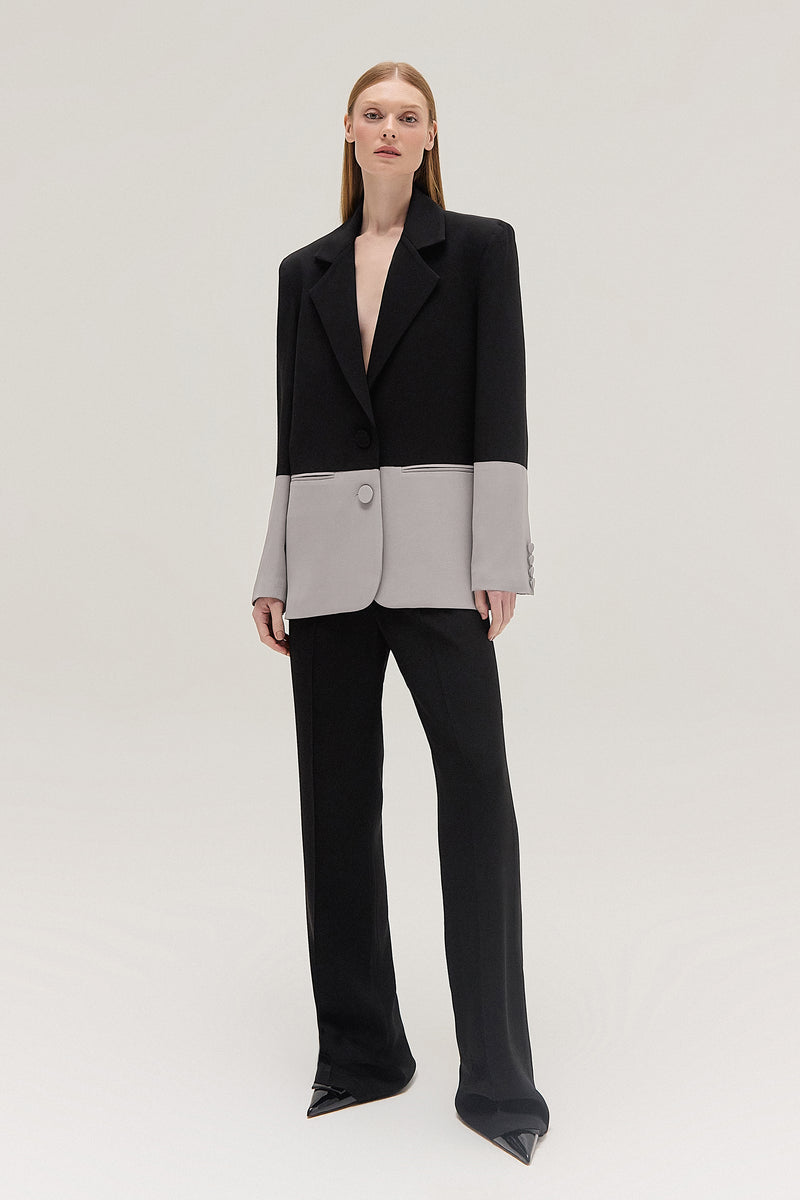 BLAZER BICOLOR CREPE PATOU PRETO E CINZA (8537361907939)