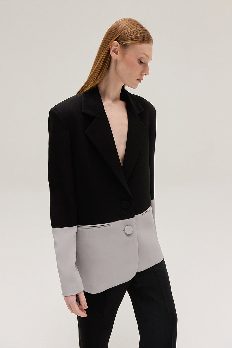 BLAZER BICOLOR CREPE PATOU PRETO E CINZA (8537361907939)