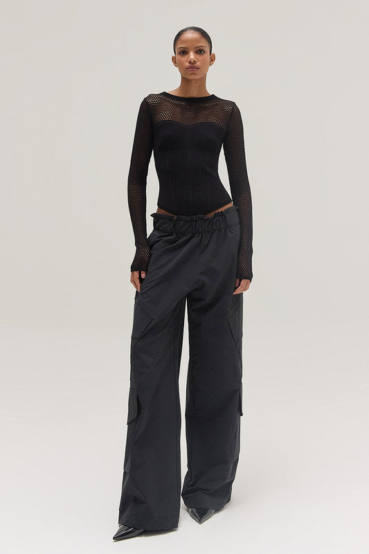 CALÇA CARGO POCKETS COTTON STRECH PRETA (8537366036707)