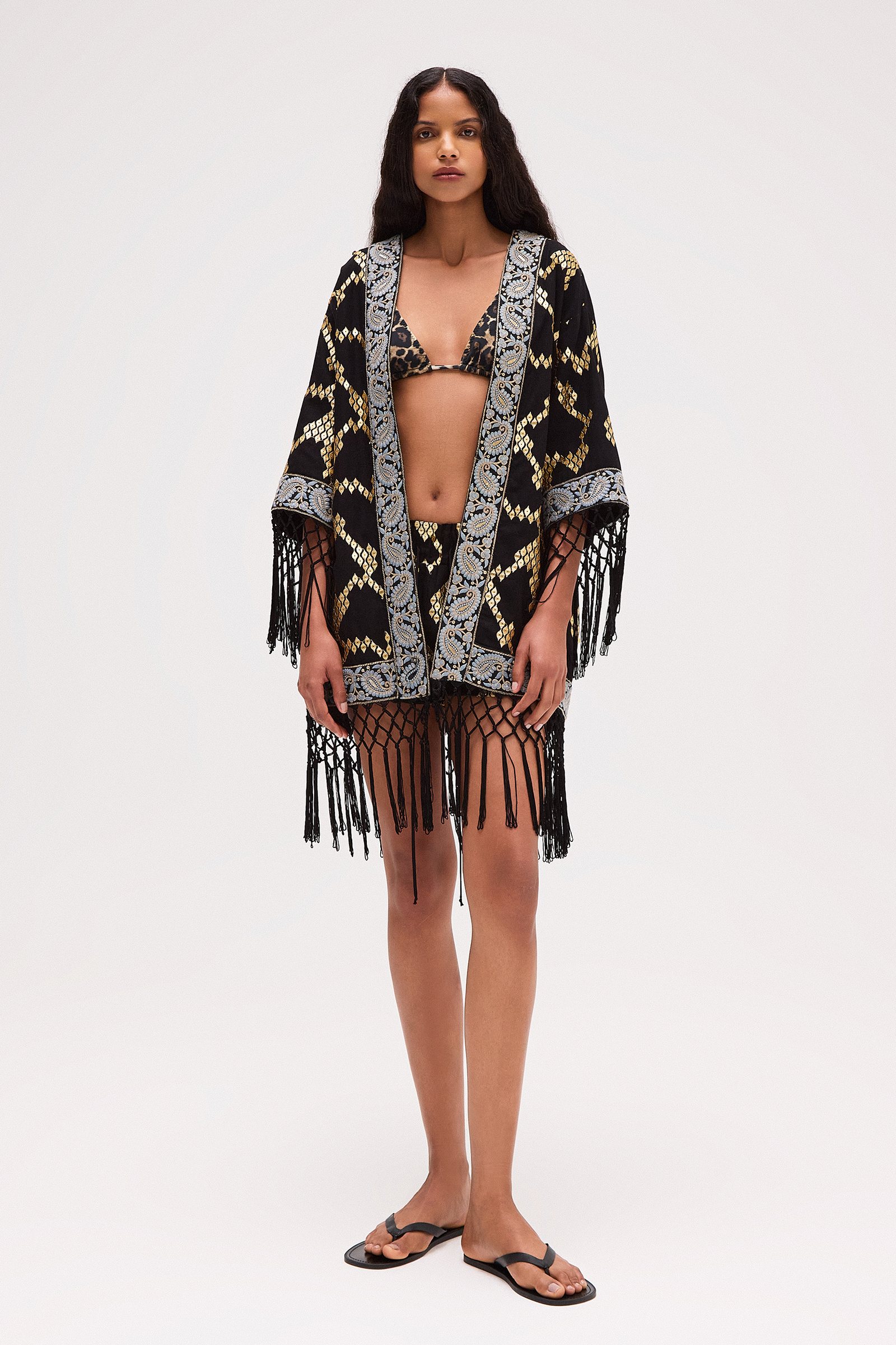 KIMONO★アンティーク唐草ストライプ KIMONO JACQUARD DOURADO PASSAMANARIA E FRANJAS PRETO – TIG STORE