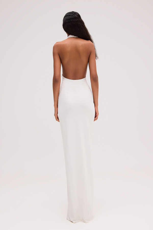 VESTIDO LONGO FRENTE ÚNICA JERSEY OFF WHITE (8720251093219)