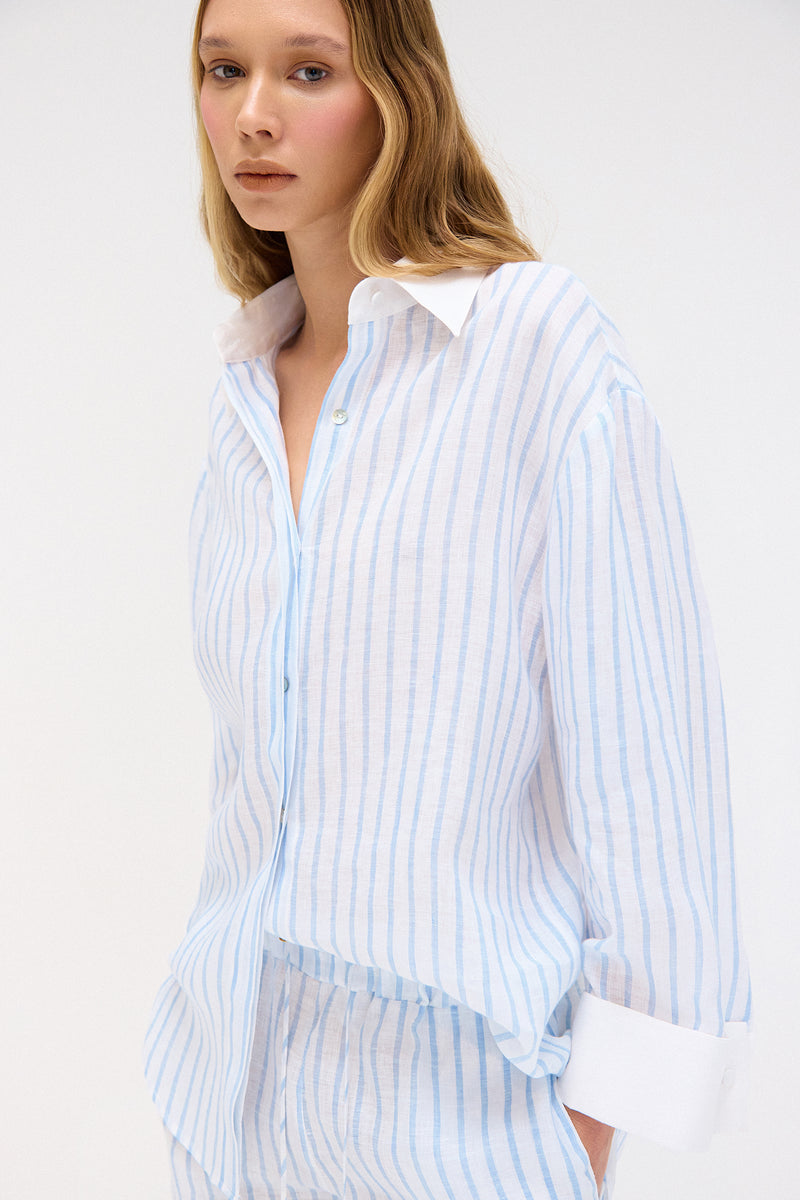 CAMISA LINHO LISTRAS LARGAS AZUL CLARO (8699443577059)
