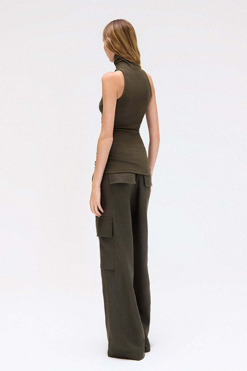 CALÇA CARGO ELÁSTICO CÓS LINHO VERDE MILITAR (8699442331875)