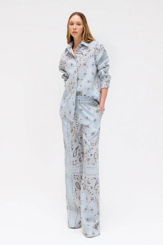 CALÇA ELÁSTICO CINTURA CAMBRAIA LINHO BANDANA AZUL (8699442430179)