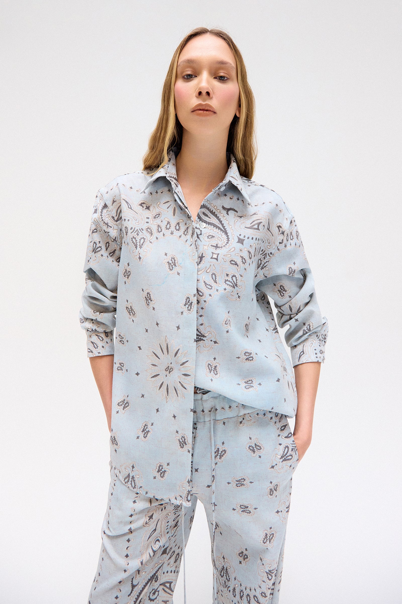 トップス Maison Martin Margela 12SS Bandana Shirt CAMISA LINHO BANDANA AZUL – TIG STORE