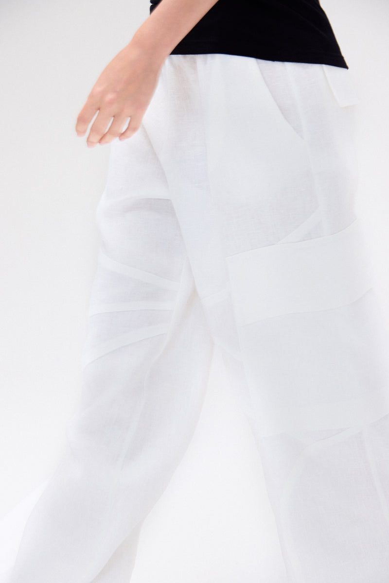 CALÇA CARGO ELÁSTICO CÓS LINHO OFF WHITE (8699442135267)