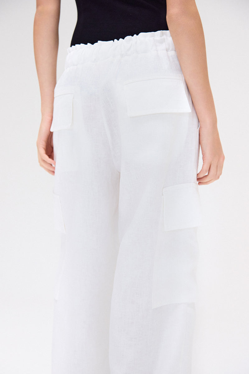CALÇA CARGO ELÁSTICO CÓS LINHO OFF WHITE (8699442135267)