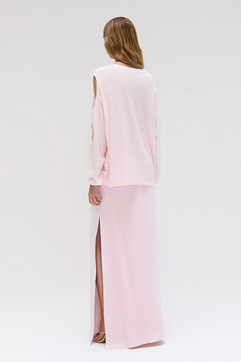 SAIA LONGA RETA FENDA LATERAL CREPE PATOU ROSA CLARO (8699445018851)