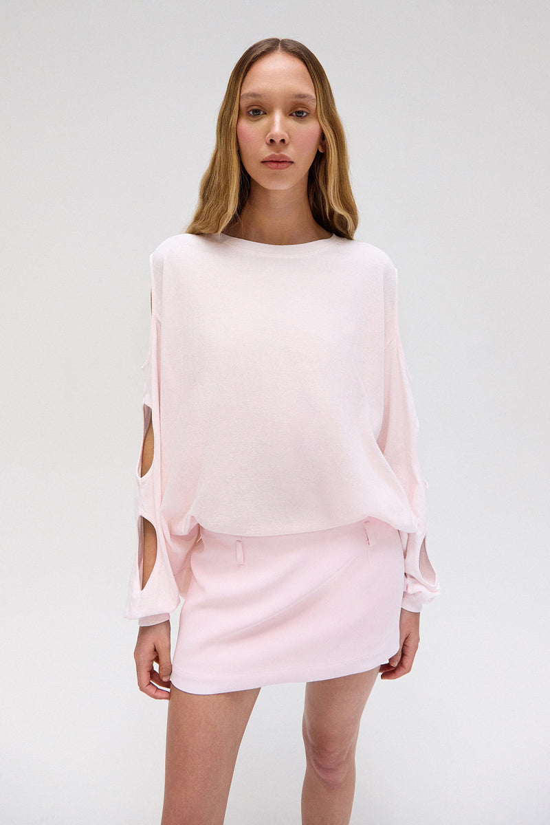 BLUSA AMPLA ABERTURA MANGAS MALHA ROSA (8699440562403)