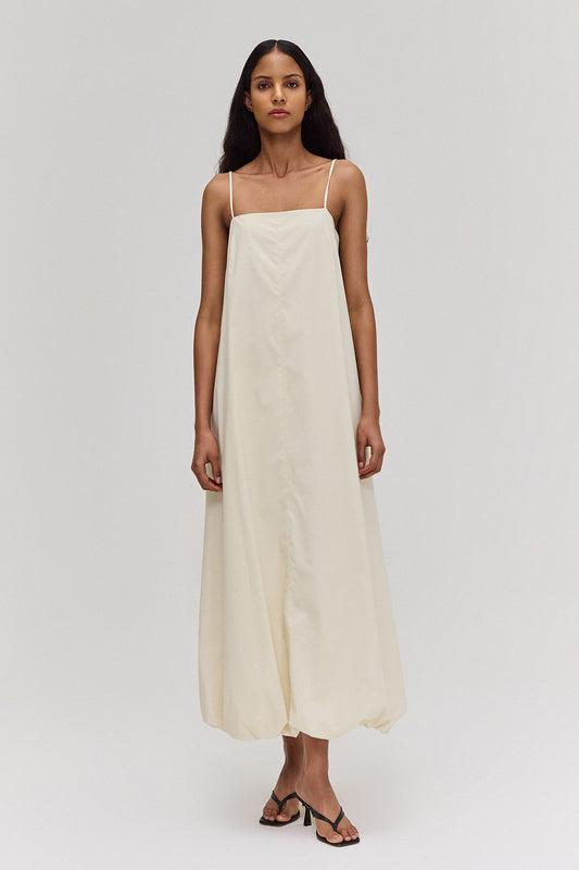 VESTIDO ALÇA LONGO BALONÊ  TRICOLINE MANTEIGA (8672253346019)