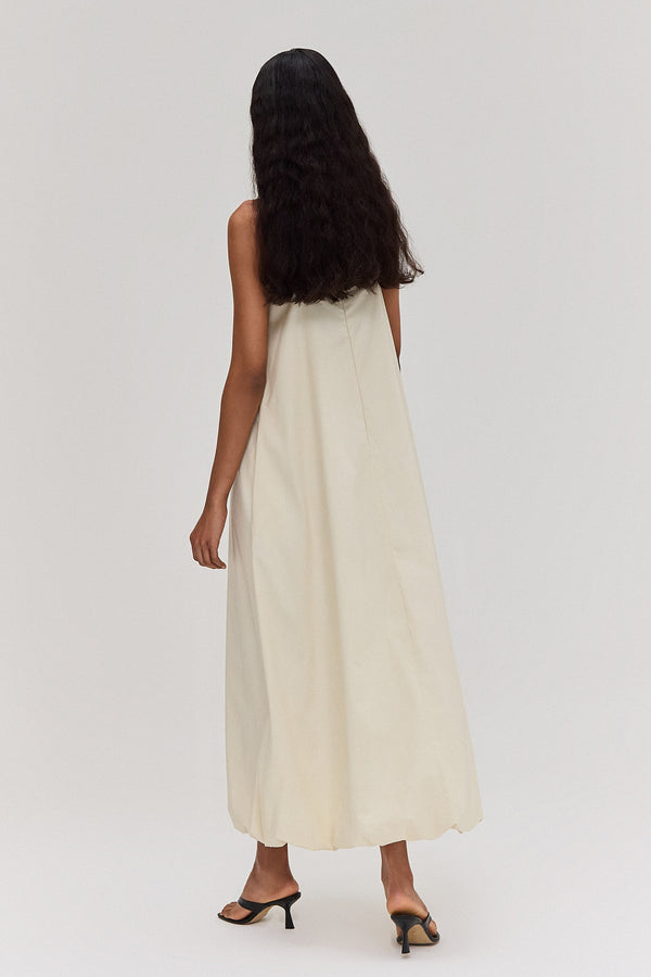 VESTIDO ALÇA LONGO BALONÊ  TRICOLINE MANTEIGA (8672253346019)