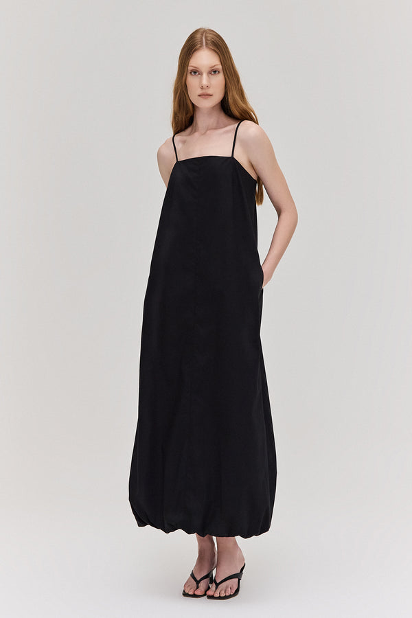 VESTIDO ALÇA  LONGO BALONÊ TRICOLINE PRETO (8672253280483)
