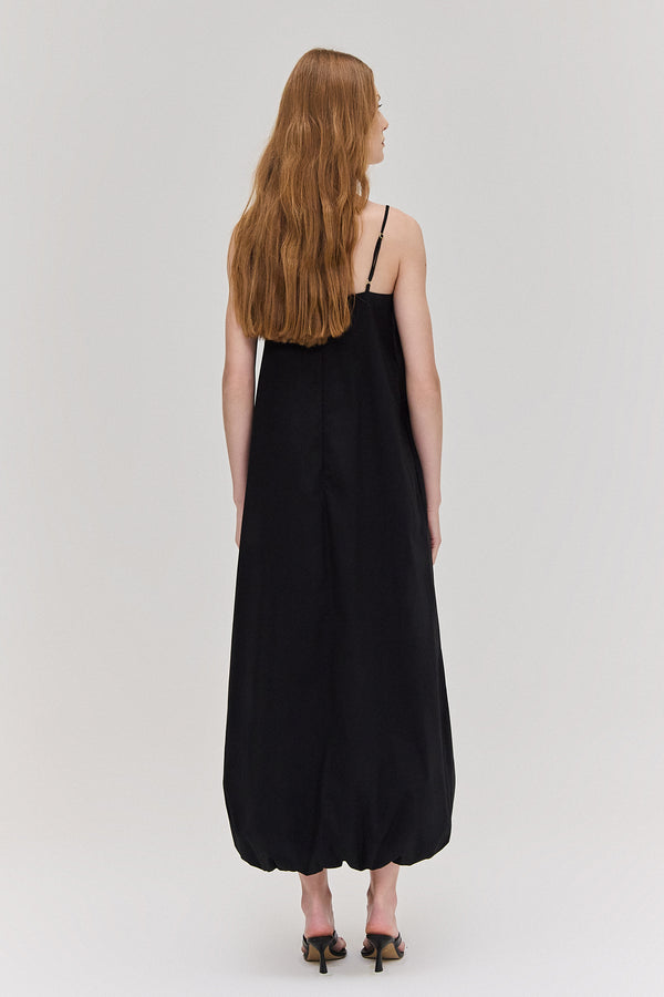 VESTIDO ALÇA  LONGO BALONÊ TRICOLINE PRETO (8672253280483)