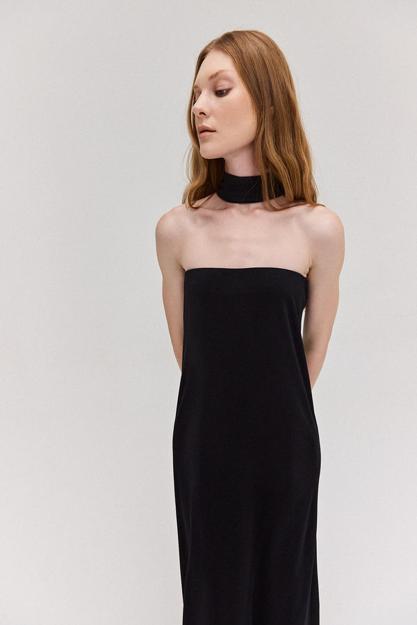 VESTIDO LONGO GOLA FALSA JERSEY PRETO (8672253804771)