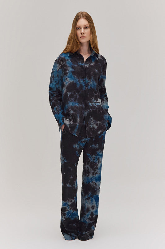 CALÇA RETA LINHO TIE DYE AZUL E PRETO (8672251511011)