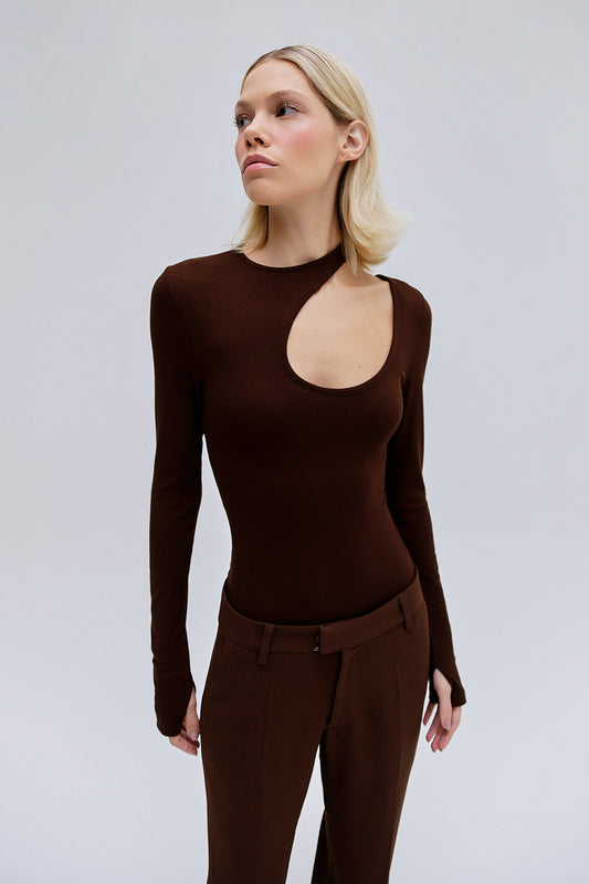 BLUSA MANGA LONGA GOTA DECOTE MARROM (8362928636131)