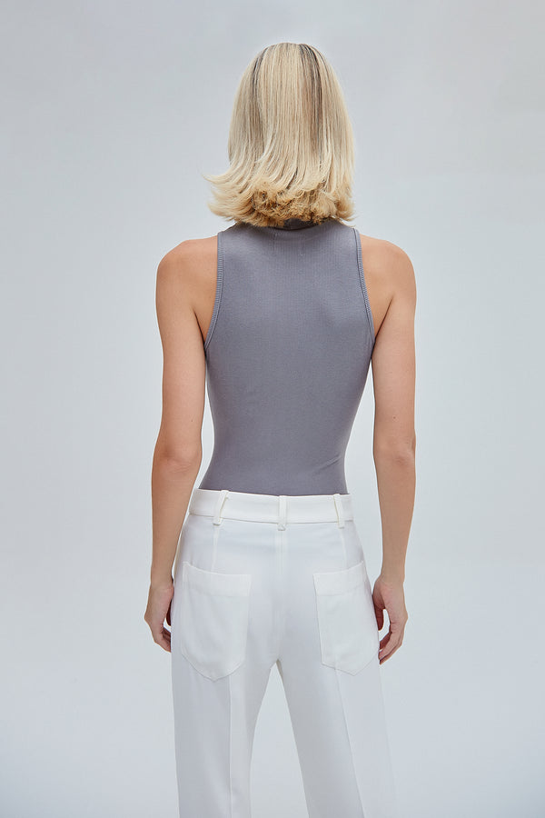 BLUSA GOLA ALTA SEM MANGA MALHA CINZA (8362926866659)