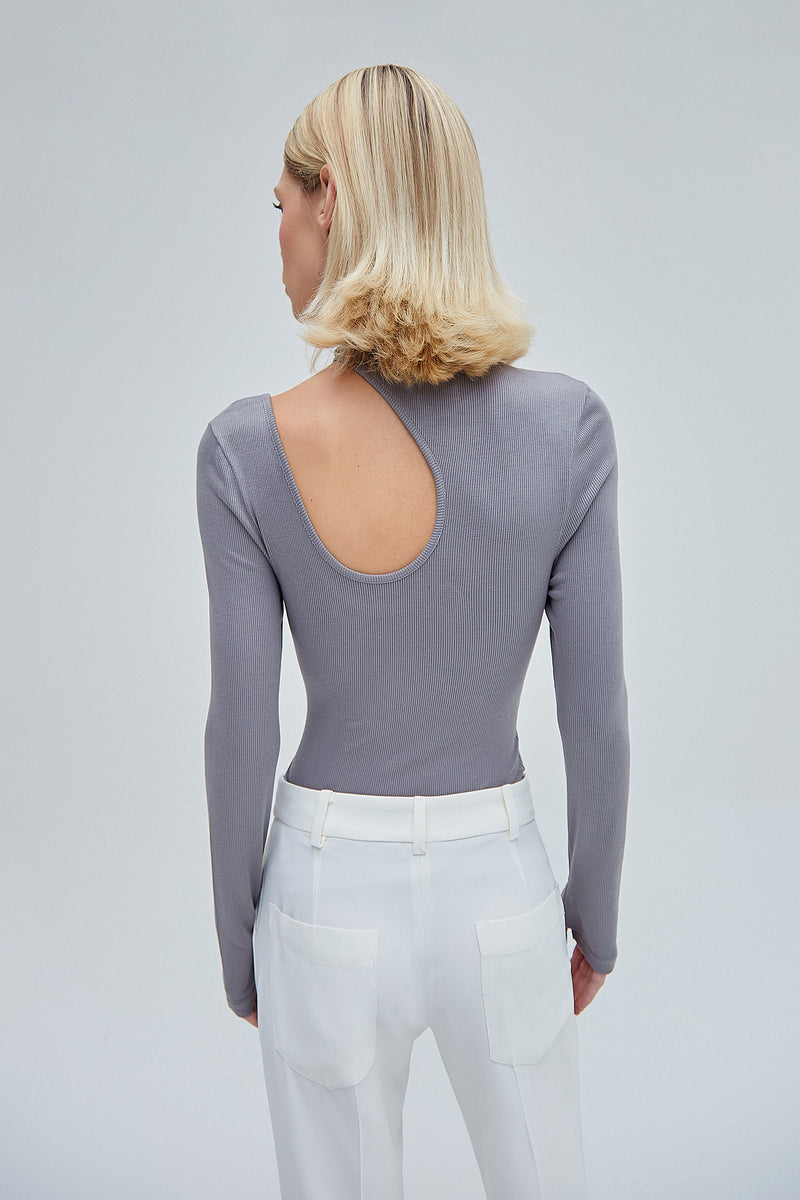 BLUSA MANGA LONGA GOTA DECOTE MALHA CINZA (8362928144611)