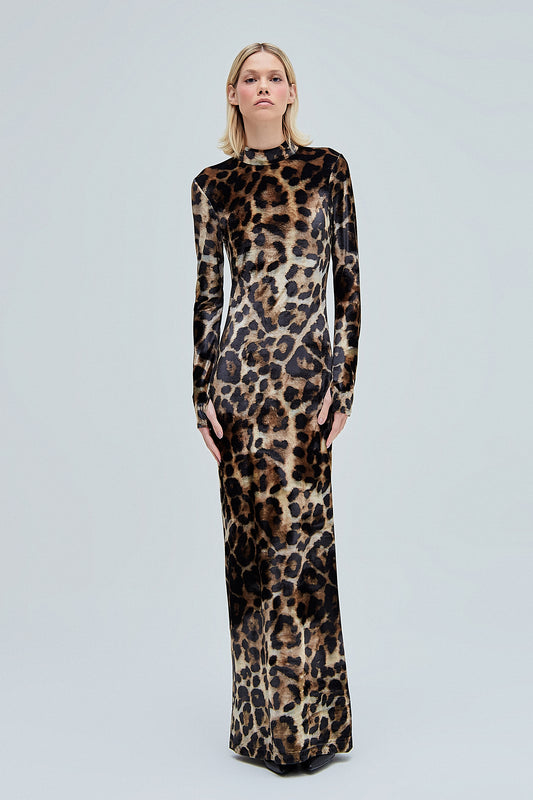 VESTIDO LONGO VELUDO ESTAMPA ONÇA (8362860642531)
